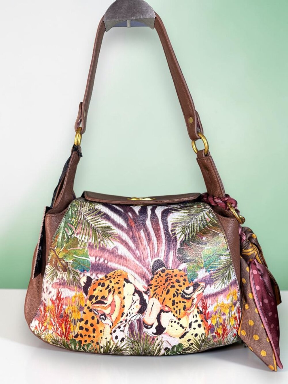 Sharif 1827 Studio Rare and Vintage "Leopard Paradise" Leather Shoulder Bag New